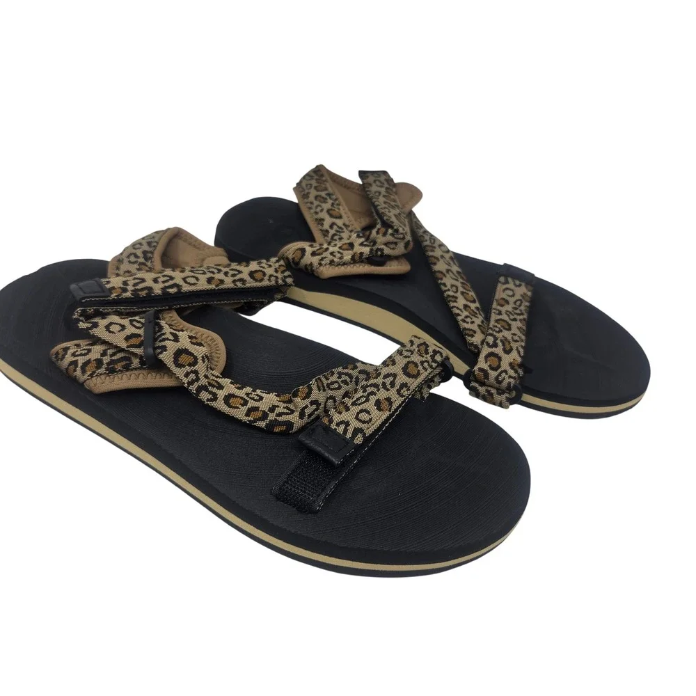 Leopard Strappy Sandals Womens 39 Black Tan Animal Print Sporty Gorpcore 808